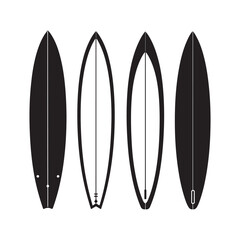 Surfboard silhouettes, surf culture aesthetic, beach lifestyle icon set, classic surfboard styles