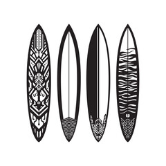 Surfboard silhouettes, surf culture aesthetic, beach lifestyle icon set, classic surfboard styles