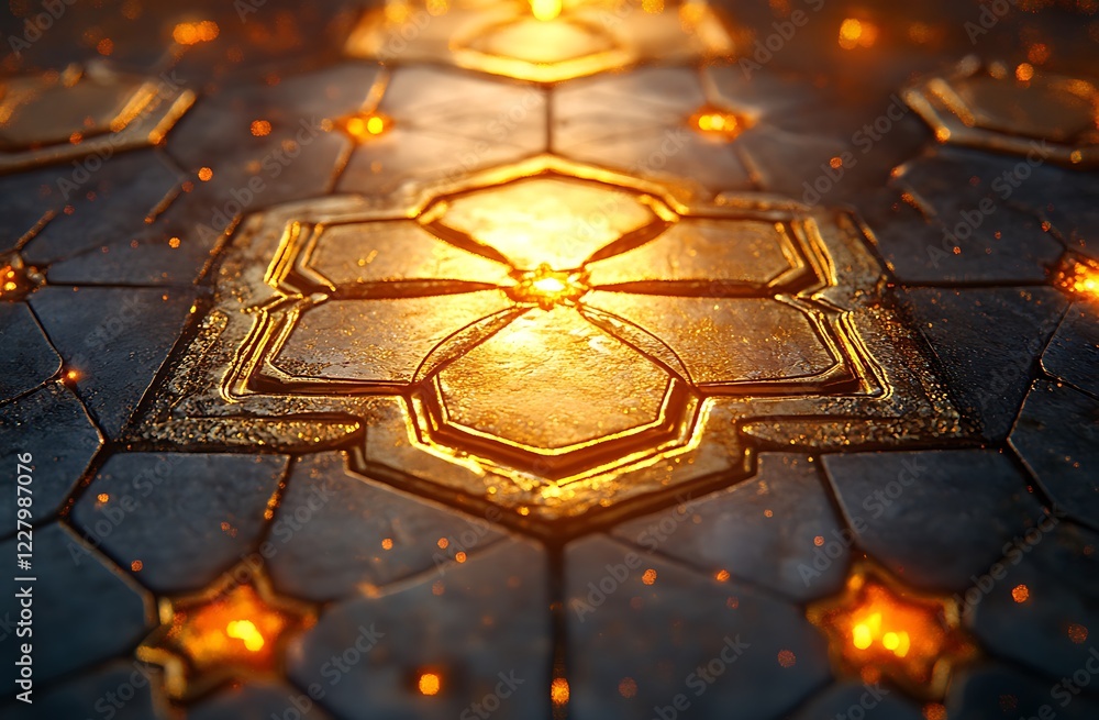 Aufkleber illuminated hexagonal pattern on futuristic floor with glowing central node