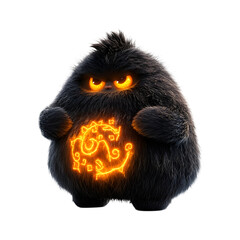 Fluffy 3D Cartoon Character with Glowing Runes Isolated on Transparent Background