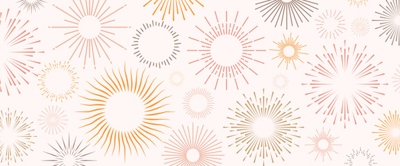 Fireworks background for holidays, party poster, carnival. Sunburst wallpaper. Vector 10 eps