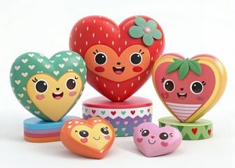 Obraz premium owls and heart Smiling face with Cartoon hearts emoji. Emoticon in love isolated on 3D rendering.