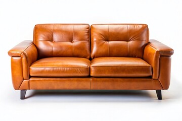 Fototapeta premium Luxurious Genuine Leather Sofa Isolated on White Background - Drone Photography Perspective