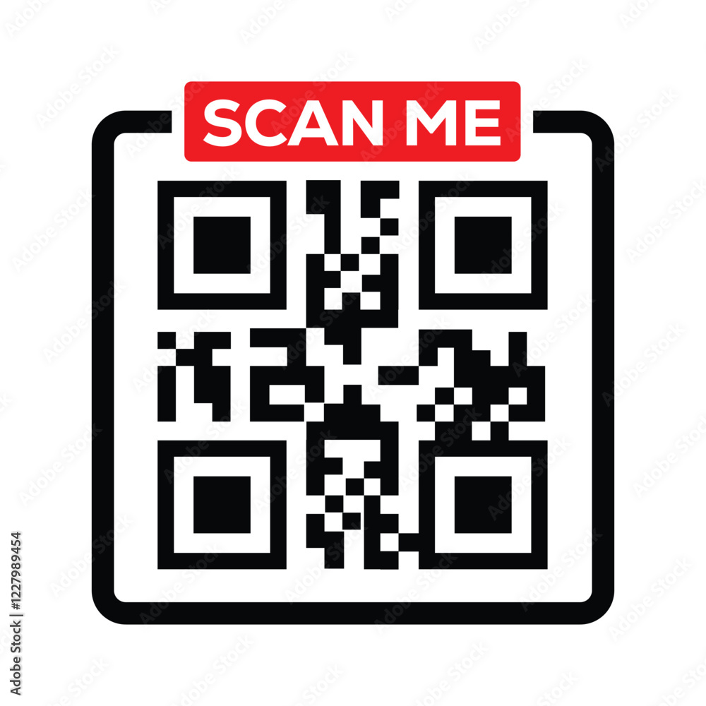 Fototapete qr code with scan me text button, scan me button with qr code vector image, editable qr code png ima