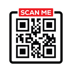 QR Code with scan me text button, scan me button with QR code vector image, editable QR code png image