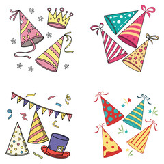 Colorful Party Hats Vector Illustration on White Background