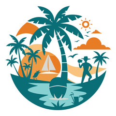 Summer Beach Silhouette Vector Illustration with Tropical Vibes