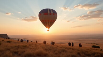 Obraz premium Hot Air Balloon Dawn Flight over Plains