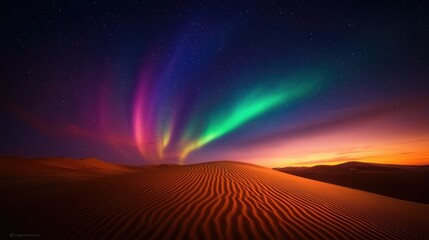 Breathtaking Aurora Over Sand Dunes at Dusk in a Serene Landscape