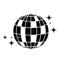 Disco ball icon, vector with shining star. Silhouette of Disco ball or mirror ball icon symbol  with star. Disco ball icon for party club, nightclub, DJ, discotheque, event. Vector illustration.