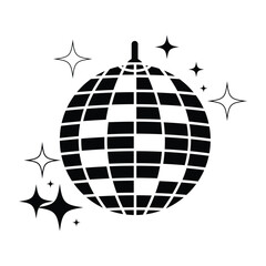 Disco ball icon, vector with star. Disco ball or mirror ball icon symbol with shining star. Silhouette of Disco ball icon for party club, nightclub, DJ, discotheque, event. Vector illustration.