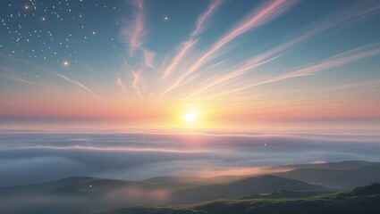 Obraz premium Rising Sun Over Horizon Representing Balance, Renewal, Optimism, and New Beginnings