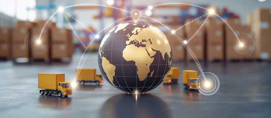 Sourcing and procurement globe with connected supplier icons