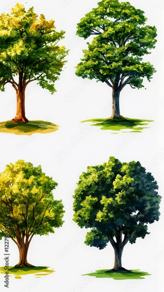 Poster variety of trees showcasing different colors and details in a simple artistic style