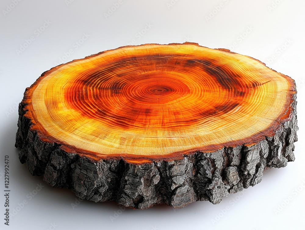 Poster a cross-section of a tree trunk showcasing its rings and texture.