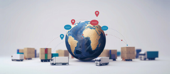 Sourcing and procurement globe with connected supplier icons