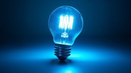 LED light bulb glowing blue against dark background. Suitable for energy efficiency, innovation, or technology concepts.