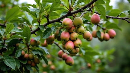 Obraz premium Ripe Green and Pink Guavas on a Low-Height Tree