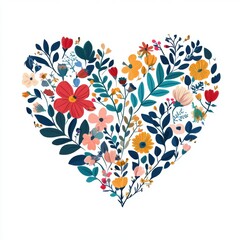 A single beautiful heart shape made of leaves flowers for Valentine’s Day greeting card design.