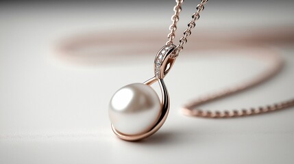 Closeup of pearl pendent in chain 