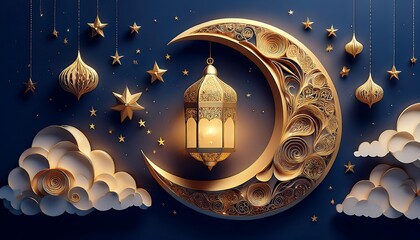 Elegant Ramadan Kareem Collection: Crescent Moons, Lanterns, and Islamic Calligraphy