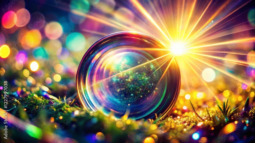 Poster macro lens flare loop: isolated centered light ray burst