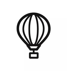 Obraz premium Simple line art hot air balloon icon, vector graphic, white background, simple lines, minimalist design, bold black outline, no shadows, flat style. 