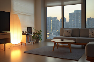 P A contemporary living space featuring a tra