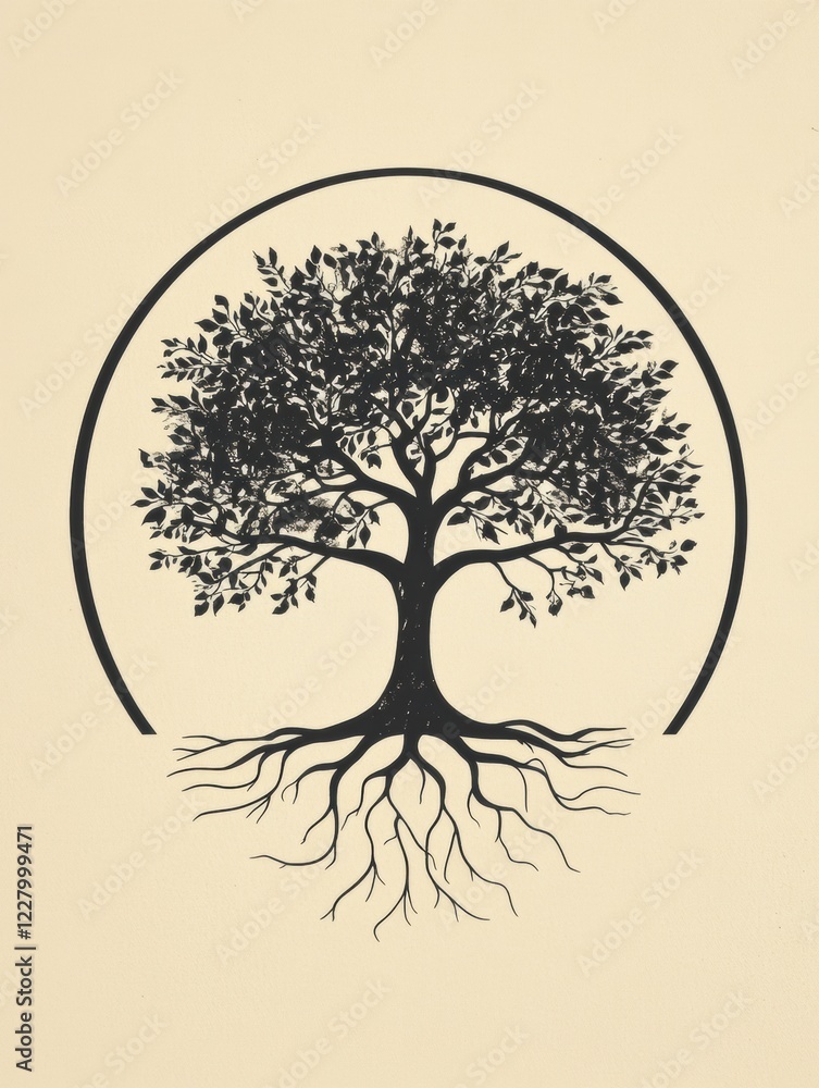 Poster Symbolic representation of a tree of life with intricate roots and branches showcasing connection and growth. Generative AI