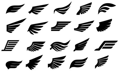 Set of black wings icons. Wings badges. Collection wings badges. Vector illustration.