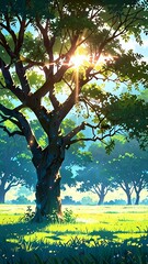 Beautiful aesthetic anime nature landscape background wallpaper in HD