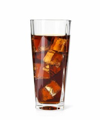 Refreshing cola with ice cubes in glass isolated on white