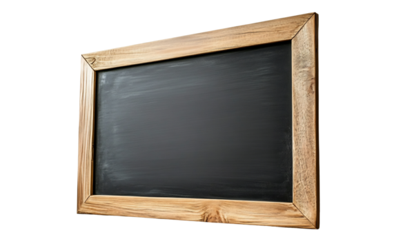 Wooden-framed chalkboard on a transparent background, ideal for educational use