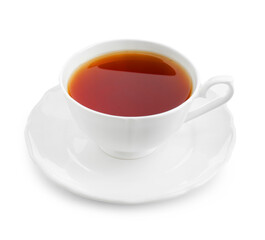 Refreshing black tea in cup isolated on white