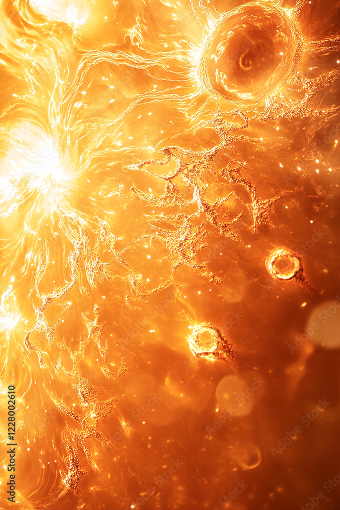 Poster abstract fiery orange pattern with glowing swirls and dynamic textures, symbolizing cosmic energy, h