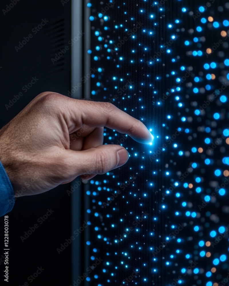 Poster Futuristic Digital Interface LED-Illuminated Data Center with Interactive Touch Controls - Cutting-Edge IT Infrastructure and Business Solutions for High-Performance Computing