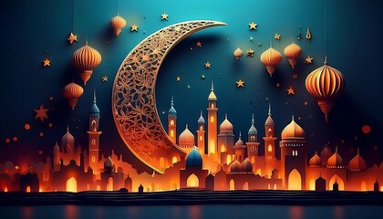 Elegant Ramadan Kareem Collection: Crescent Moons, Lanterns, and Islamic Calligraphy