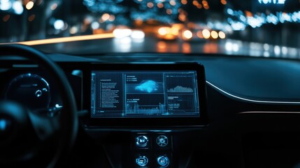 A car dashboard with a screen showing a graph of a car's speed