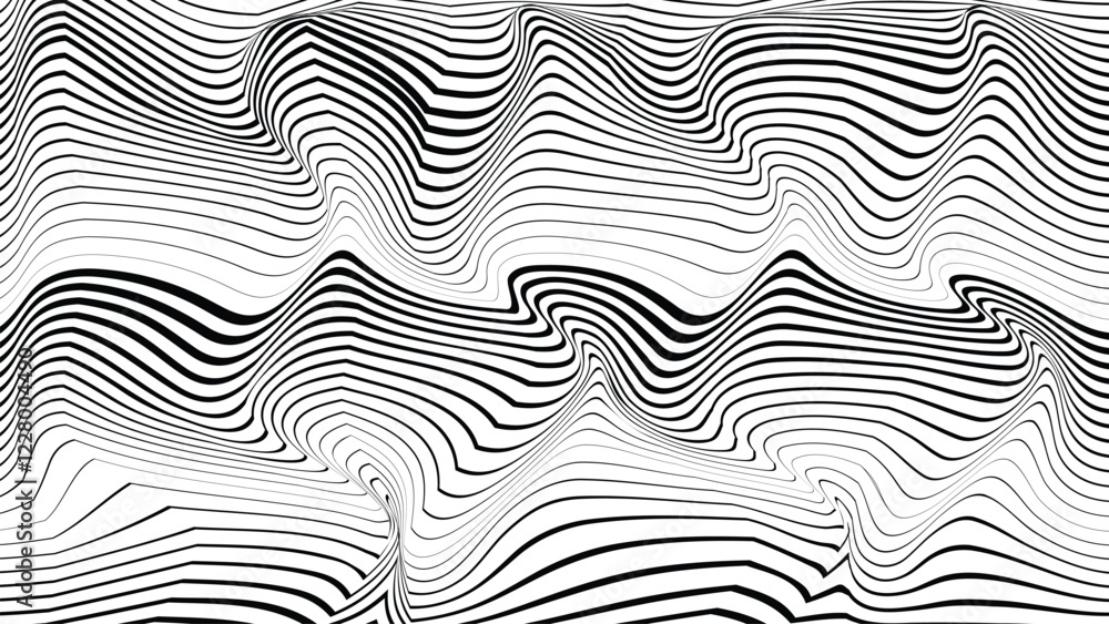 Poster abstract flow lines background . optical illusion art .fluid wavy shape .striped linear pattern . op