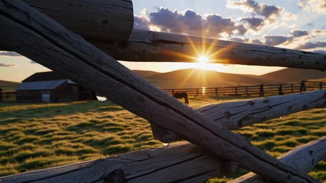Sunset at the Ranch: Horses Grazing in Golden Hour