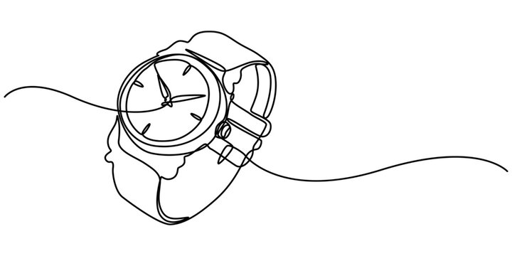 recommend clip art: hand watch continuous one line drawing, Vector illustration of hand watch isolated on white background for kids coloring book, Watch one line continuous. Line art watch isolated on transparent pro.