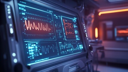 Obraz premium A computer monitor displays a series of graphs and numbers
