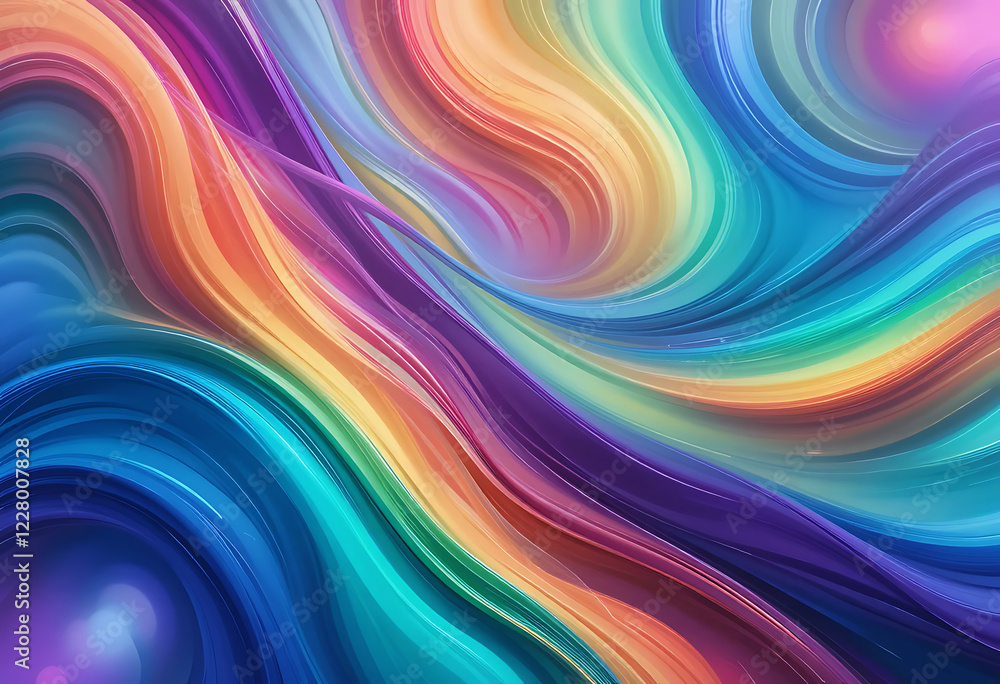 Poster a high-resolution abstract rainbow pattern with smooth, flowing waves of color, perfect for modern d