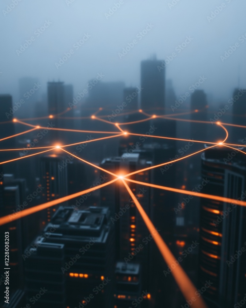 Poster dynamic urban connectivity futuristic city skyline with luminous digital grids - smartcity solutions