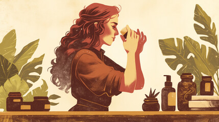 Vegan Skincare and Natural Beauty Illustration. Image material for cosmetics articles, beauty blog concepts.