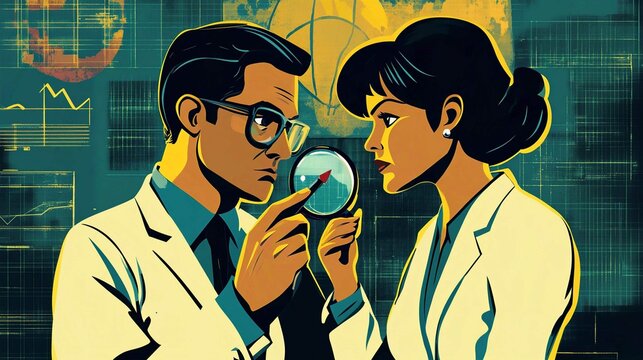 Cartoon Business Team Discussion Illustration Featuring Businessman and Doctor in Office Attire