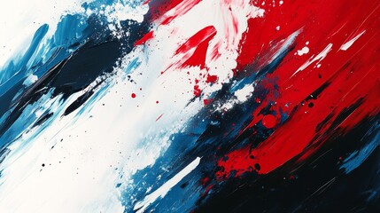 A striking abstract painting featuring dynamic strokes in vivid red, blue, and white colors, conveying energy and emotion through expressive, modern artistry.