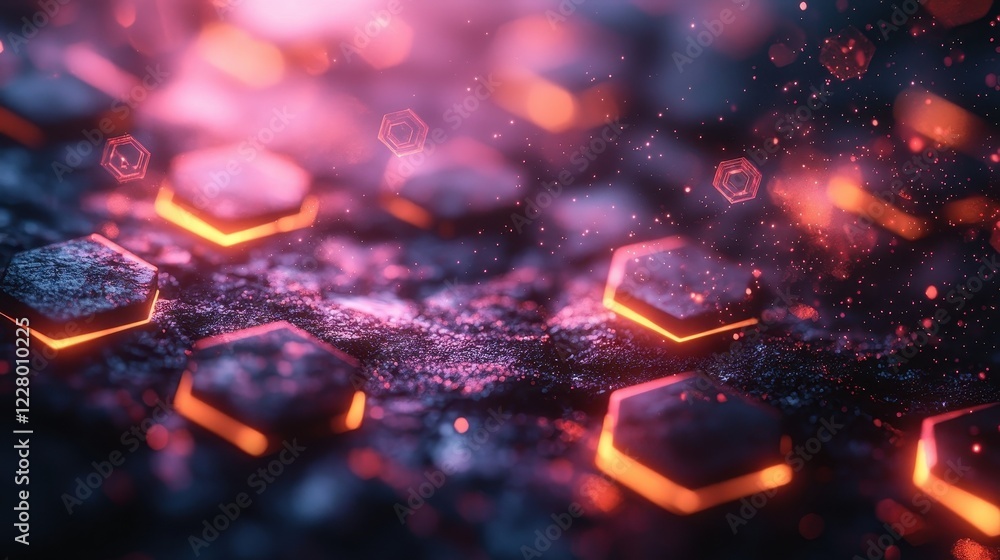 Poster abstract hexagonal pattern with glowing edges and a dreamy background.