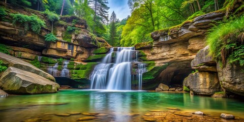 Fototapeta premium Majestic Cedar Falls, Hocking Hills State Park, Ohio: Scenic Waterfall Landscape Photography