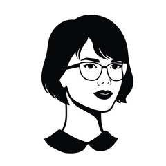 Silhouette of a beautiful woman with glasses. Female icon. Beauty logo design. Vector illustration.